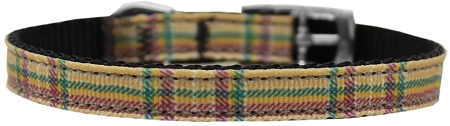 Plaid Nylon Dog Collar with classic buckle 3/8" Khaki Size 12